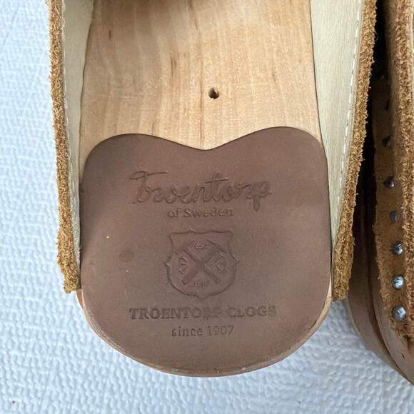 Troentorp Clogs Womens Size 7 Brown Tan Leather Slip On Wooden Sweden Mules 37 - Picture 8 of 11